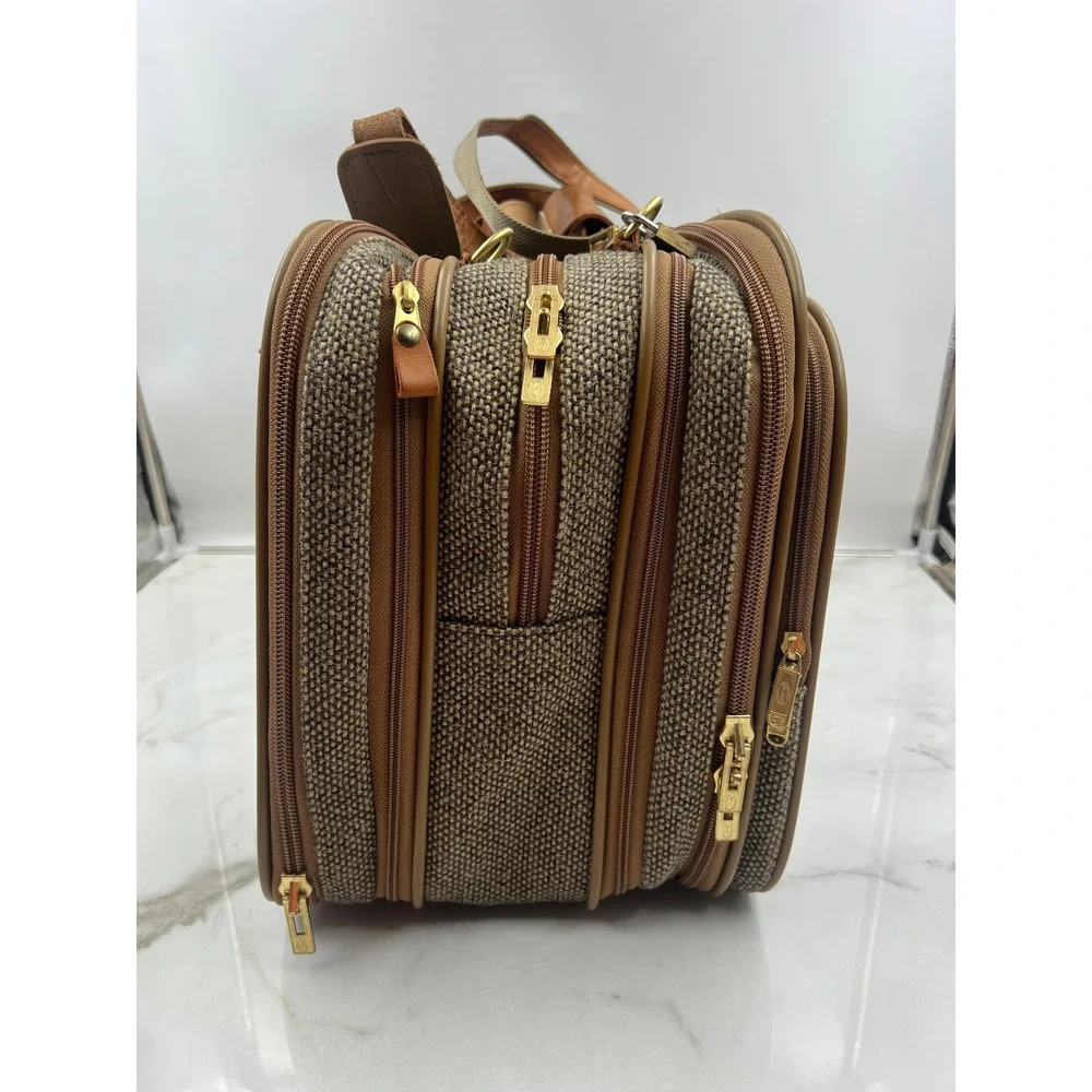 VTG Hartmann Leather Tweed Carry On Weekender Triple Compartment Expandable